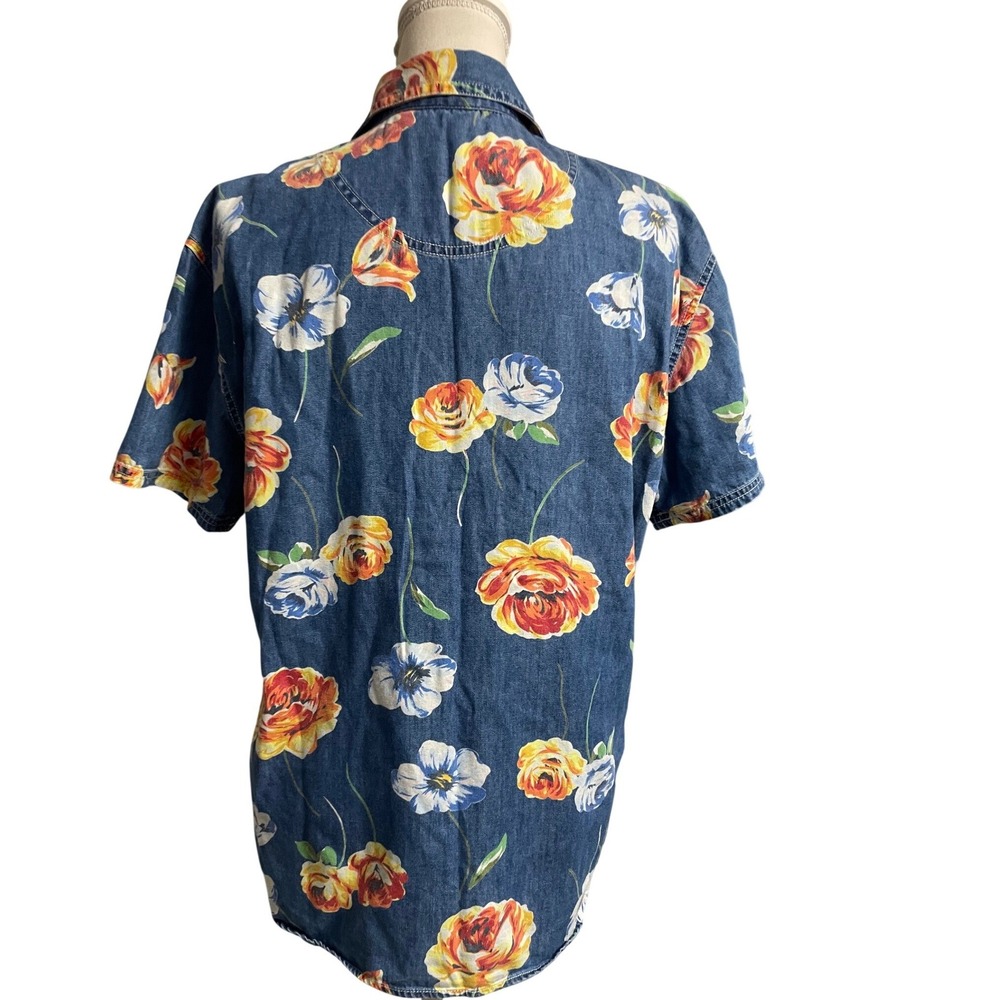 Vintage 90s Lizwear Big Flower Print Pearl Snap Denim Shirt Women's M - Picture 5 of 7